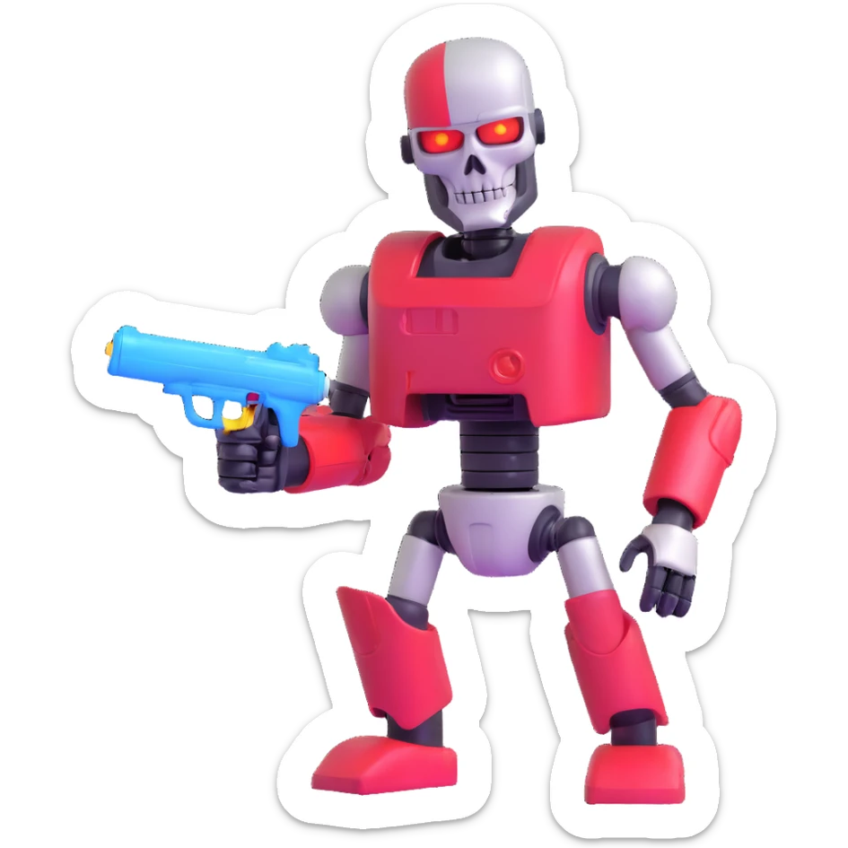 Terminator robot with water gun at Thai Songkran water festival sticker