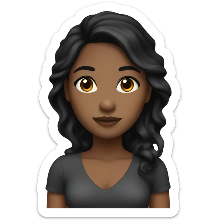 Brown skin girl, black medium hair, straight/wavy, black eyes sticker