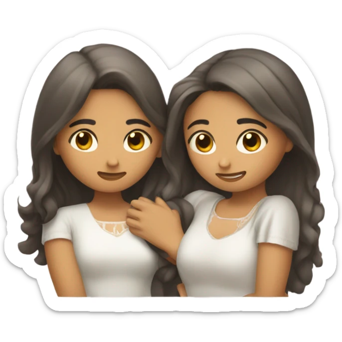 Two Mexican girls hugging, one with short hair and one with long hair sticker