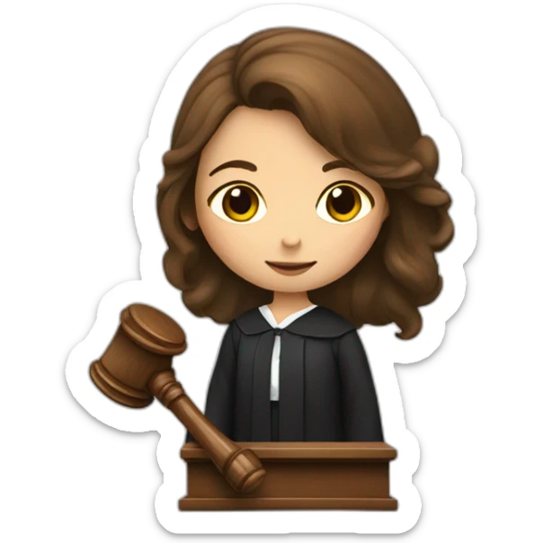 a young girl with brown hair with a Gavel like a judge sticker
