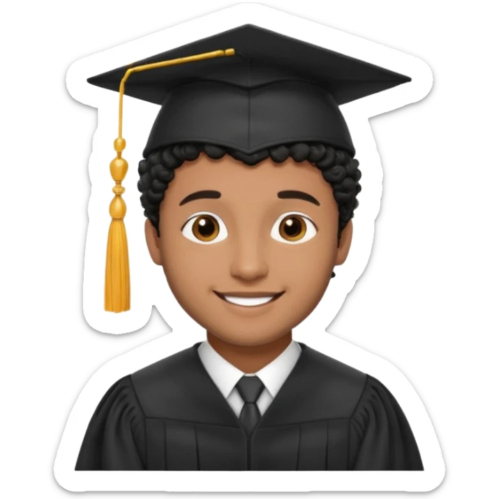 Graduated Students, Male, brown skin, black curly hair, proudly, short hair, wearing graduation cap sticker