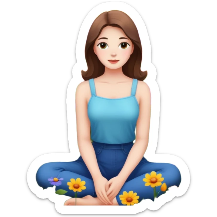 A women sitting in flowers sticker