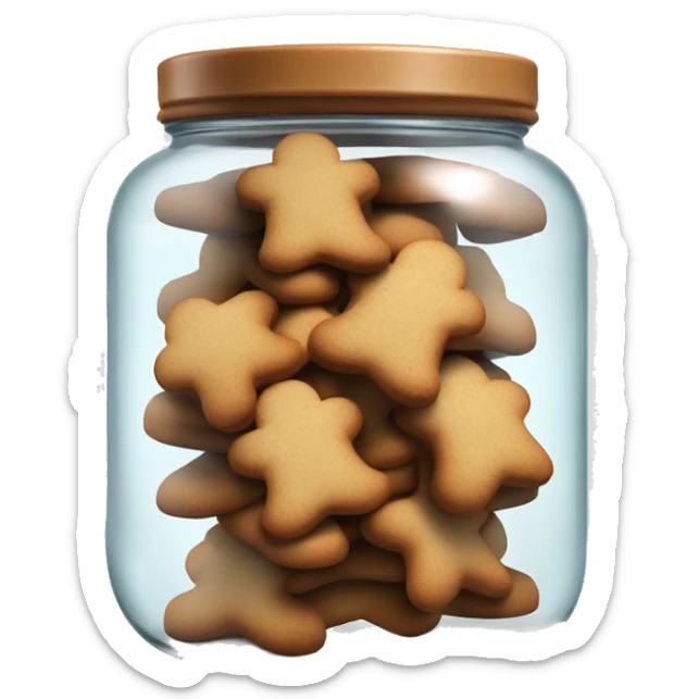 Realistic glass cookie jar with lid full of gingerbread cookies isolated.  sticker