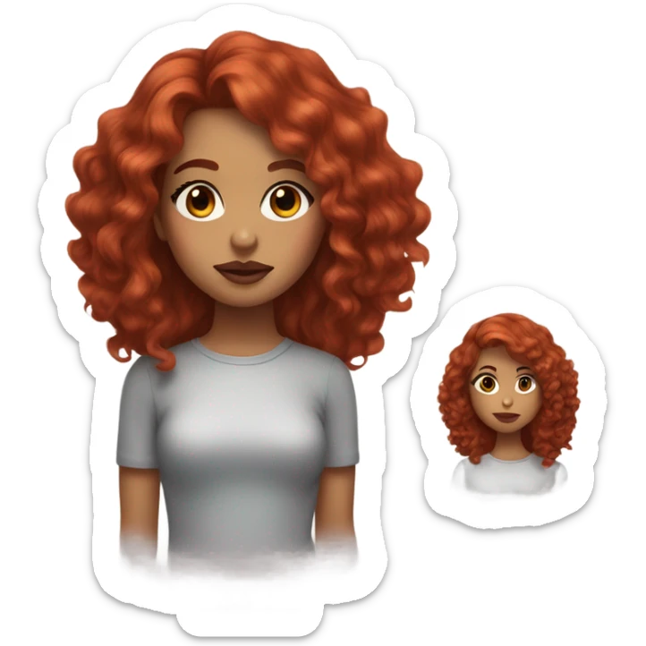 Girl with dyed wavy red hair and brown eyes brown lip liner and long eyelashes  sticker