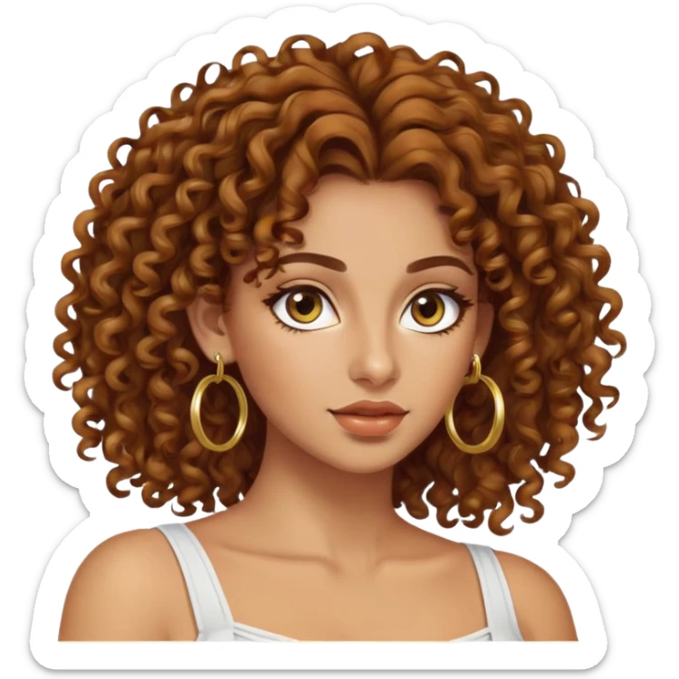 Attractive Greek woman with long curly amber-brown hair and gold hoop earrings sticker