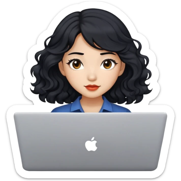 Beautiful girl,Black hair,wavy hair，long hair,Black eyes,Chinese, with laptop sticker