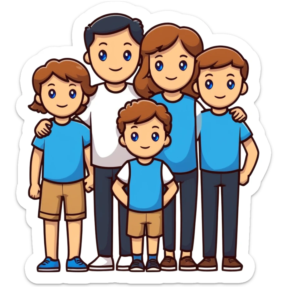 Family with mother, father and three little girls, everyone has light brown hair and blue eyes sticker