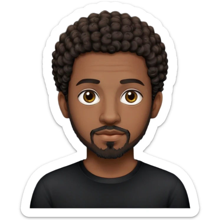 Egyptian tech bro with dark, short-ish curly hair, dark eyes, and goatee on chin. And black shirt with no color on it. sticker