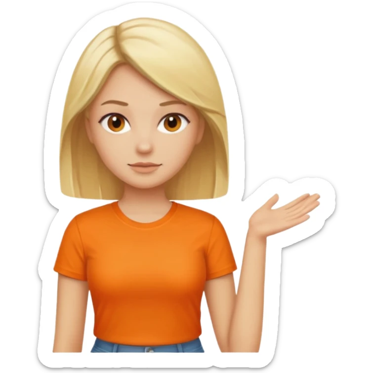 woman with blond hair standing showing full body with orange shirt sticker