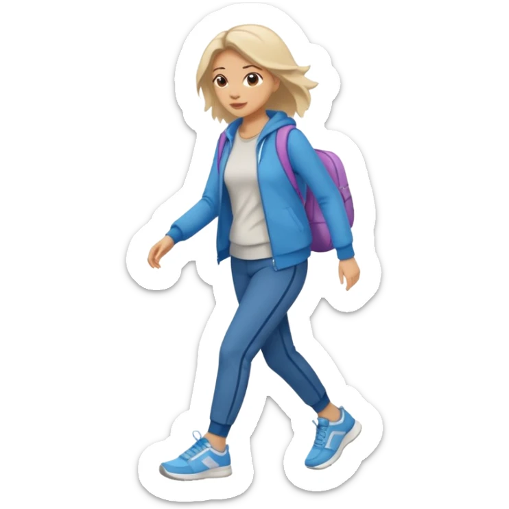 iOS emoji style - a woman in casual clothes and wearing trainers. Walking quickly. 
 sticker