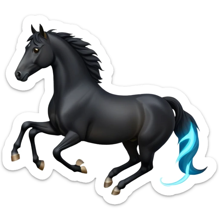cinematic-[black horse]-realistic-full-body-galopping-emoji,-tail-flicking-lazily,-head-tilted-dramatically,-sleek-[black]-coat,-simplified-yet-realistic-focused-features,-highly-detailed,-glowing-with-an-almost-sarcastic-glow sticker