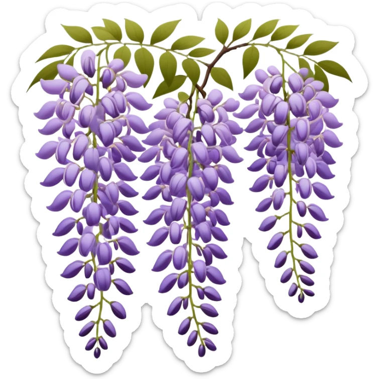 Japanese style wisteria (fuji) flower in elegant ukiyo-e inspired design, cascading purple blooms hanging like in traditional Japanese gardens, with gentle curved lines sticker
