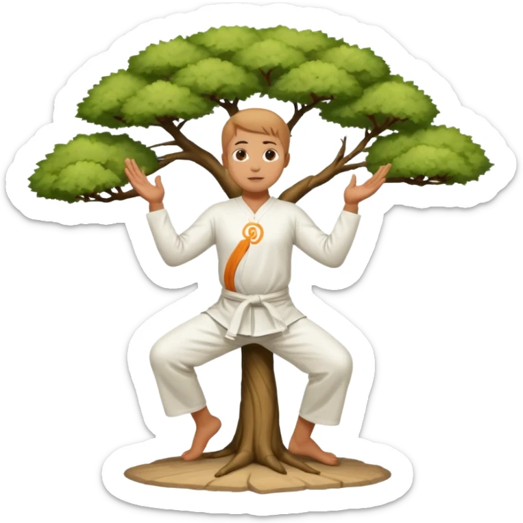 pratiquant de qi gong en position de l'arbre, en tenue noire ou blanche sticker