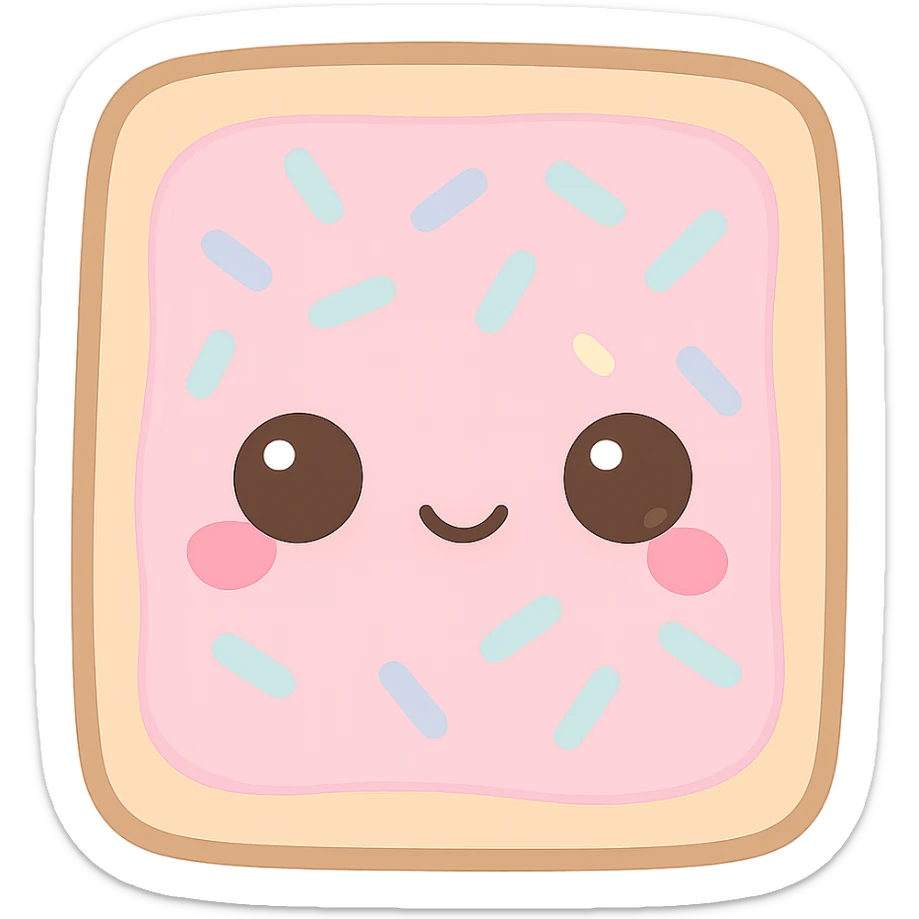 Enhance the pink frosting on the chibi poptart to be a little more pink and vibrant, while keeping the rest of the poptart the same. Maintain the transparent background. sticker