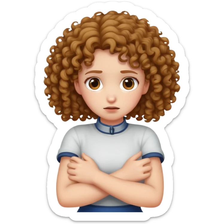 Girl with curly hair crossed arms choking sticker