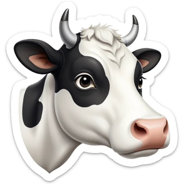 cinematic-noble-black-and-white-cow-portrait-emoji,-poised-and-regal,-with-a-large,-sturdy-build-and-a-beautifully-patterned-hide-of-rich-black-accented-by-crisp-white-patches,-deep-set-soulful-brown-eyes,-simplified-yet-sharp-and-sophisticated sticker