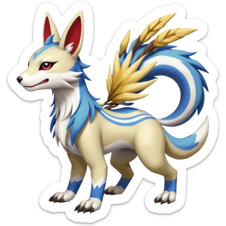 Colorful Skilled Adept Graceful Asian Painted WereGarurumon-Linoone-Meloetta-Renamon-Zangoose-fusion-hybrid-creature (full body) sticker