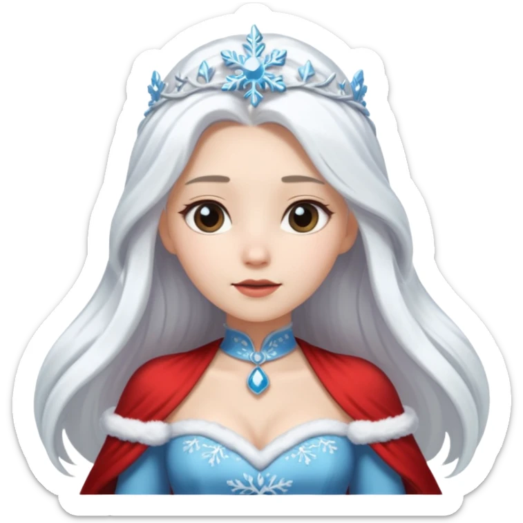 snow princess with long hair wearing snow chirsmas clothes looking at the front sticker