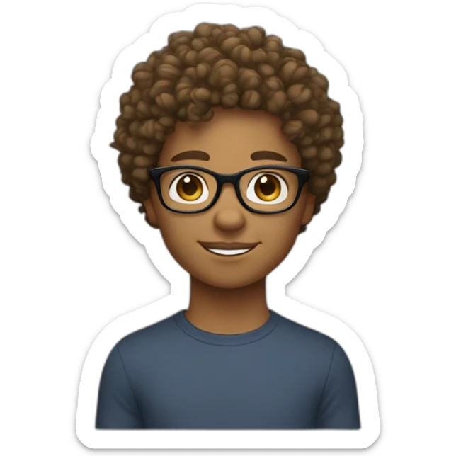 Kid with curly hair short light brown skin color and glasses sticker