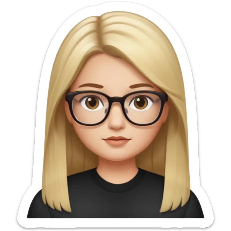 Chica blanca con cabello liso largo balayage (rubio con cafe), ojos cafe obcuro con lentes cuadrados, gordita sticker