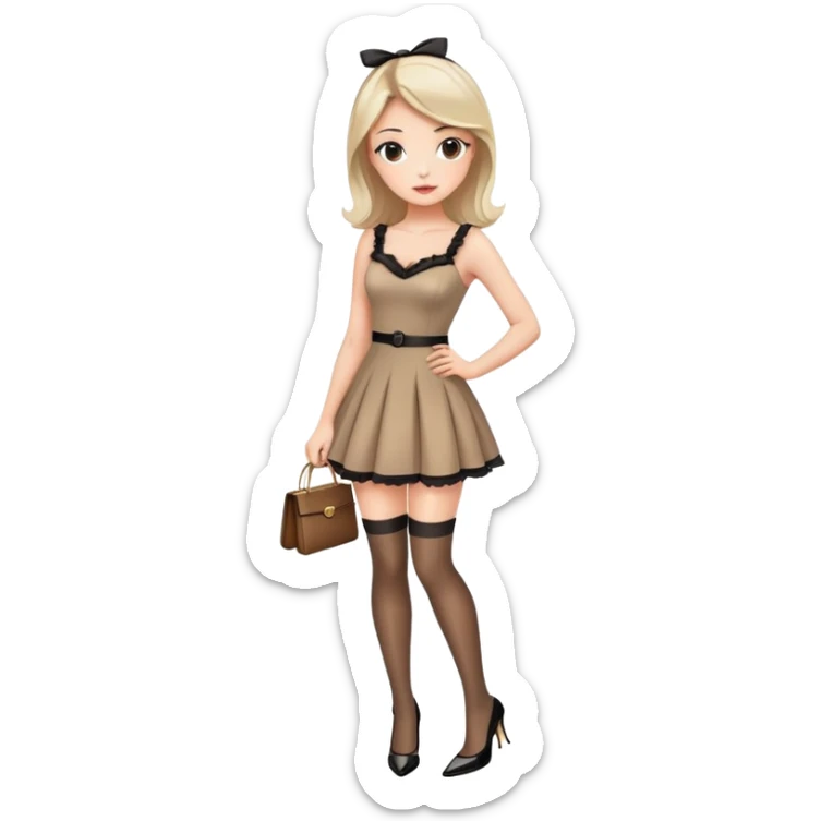 Girl in a cute stylish dress wearing stockings and high heels sticker