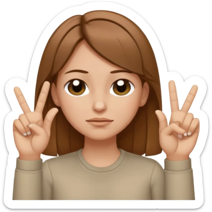 White but tan person with lightish brown hair girl has eyes closed and index and middle fingers held on the temples of the forehead has if she is thinking and knows and sort of smirking sticker
