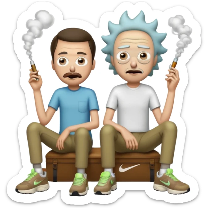 Rick et mortie avec une paire de chaussure  nike tn qui fumme des puff 9k sticker