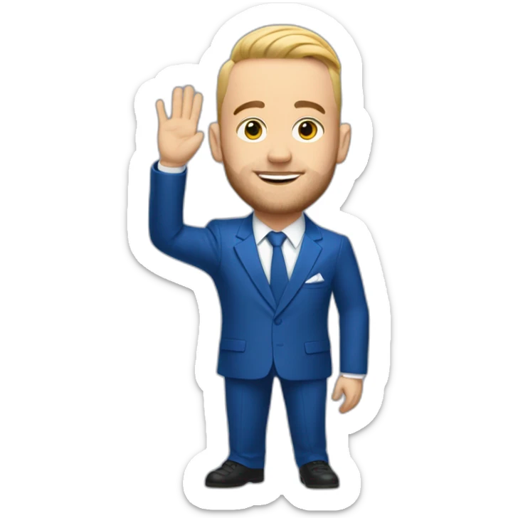 mac miller waving his hand with a blonde comb over skin fade wearing a blue suit sticker