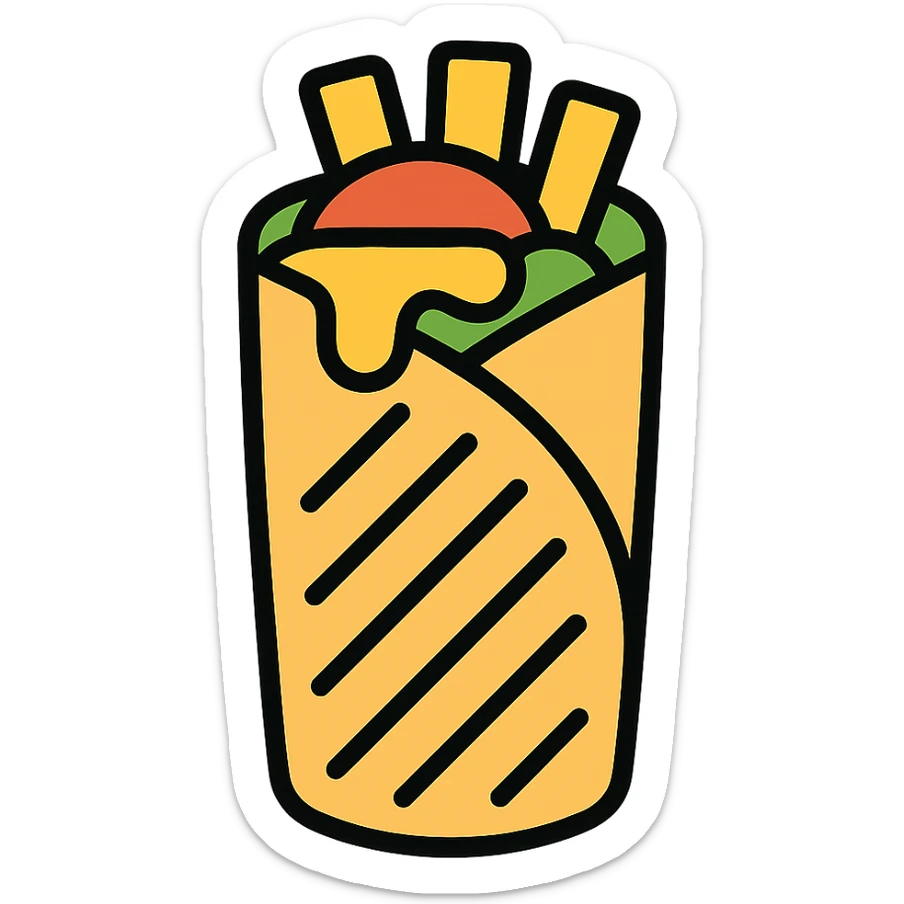 French tacos, grilled wrap with fillings, cheese, and fries icon sticker