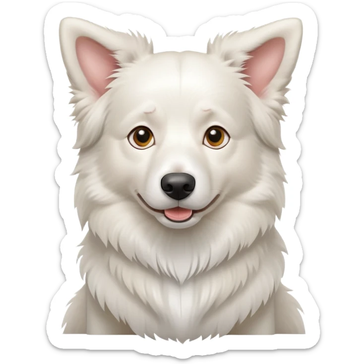 A pure white Border Collie dog sitting, with fluffy fur, alert pointed ears, and friendly expression sticker