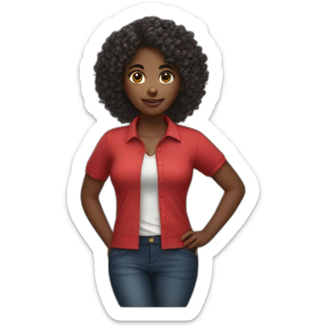 Black girl woth curly hair and a red polo shirt sticker