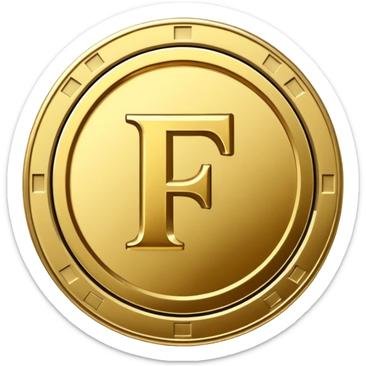 Currency crypto money symbol for the money "Fcoins" letter F, casino coin sticker