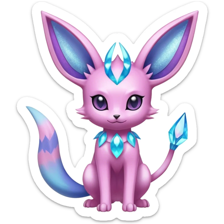 Shiny Cool Sparkly Cute Ethereal Espeon-Glaceon-Fakemon-hybrid-fusion- full body sticker