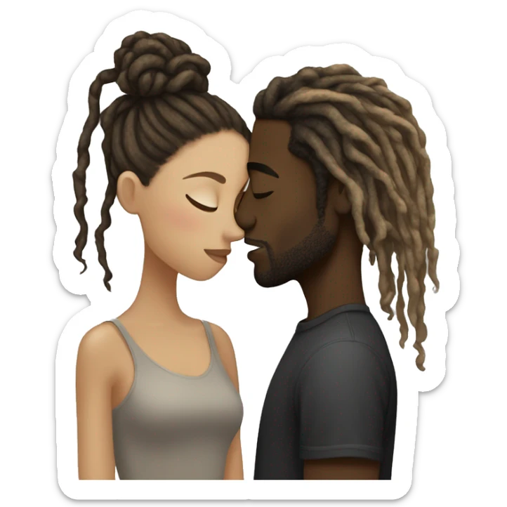 Black man with black dreads  kissing white girl with long brown and blonde hair  sticker