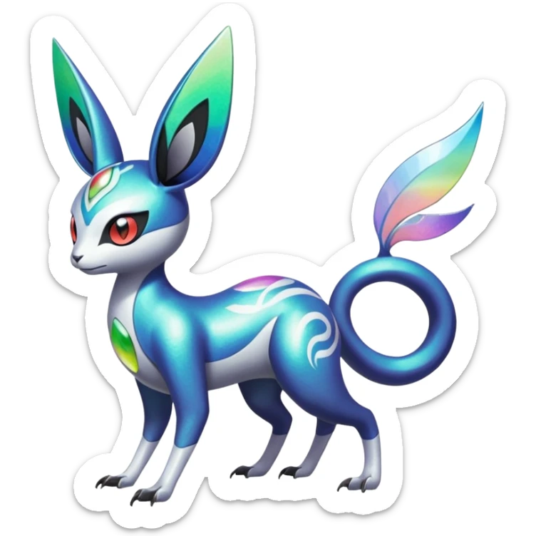 Shiny Colorful Futuristic Oriental Painted Asian Vernid-Trico-Meloetta-Latias-Koraidon-Peppercat-Protogen-Pokémon-Digimon-Fakémon-fusion-hybrid-creature sticker