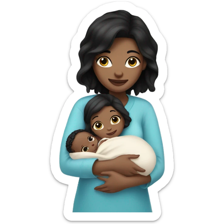 mom holding newborn baby girl with blue eyes white skin black hair and white skin newborn girl white skin sticker