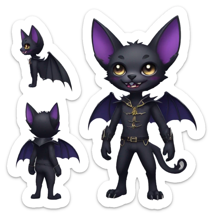 cool edgy anthro fantasy dark-shadow-themed animal vampiric bat-cat-hybrid Fakemon  with a collar full body sticker