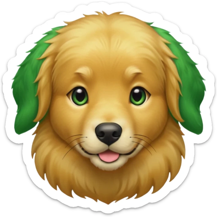 green dog extra furry golden retriever. The dog fur is green. Green is hex code #10462E sticker