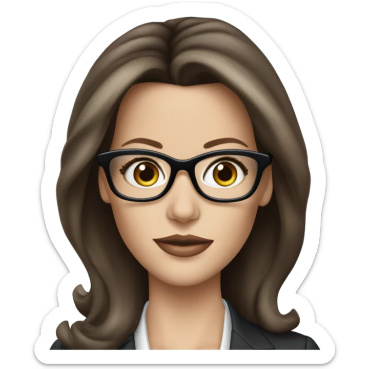 Create a Lifelike picture of  Kate Beckinsale blue eyes wearing glasses in a business dress sticker