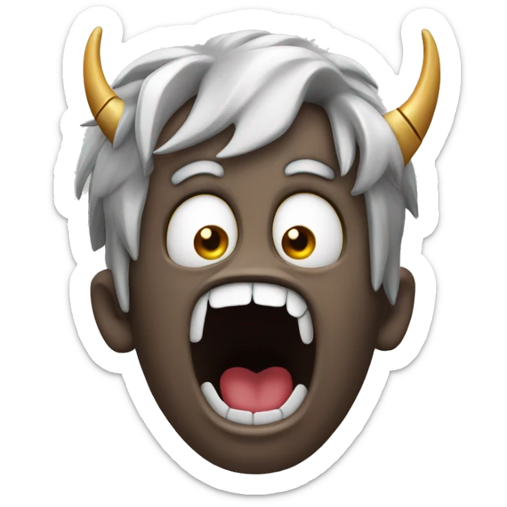 surprised open mouth with a hand shaped as metal horns in frnt of the mouth facing forward sticker