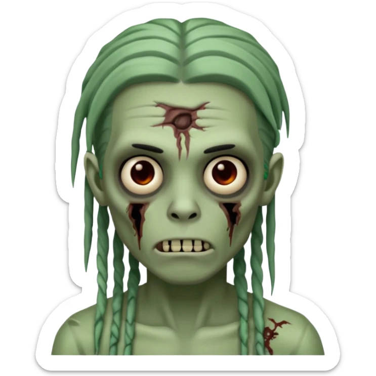 make a zombie boy emoji (headshot only) that has long black locs  and some facial scars sticker