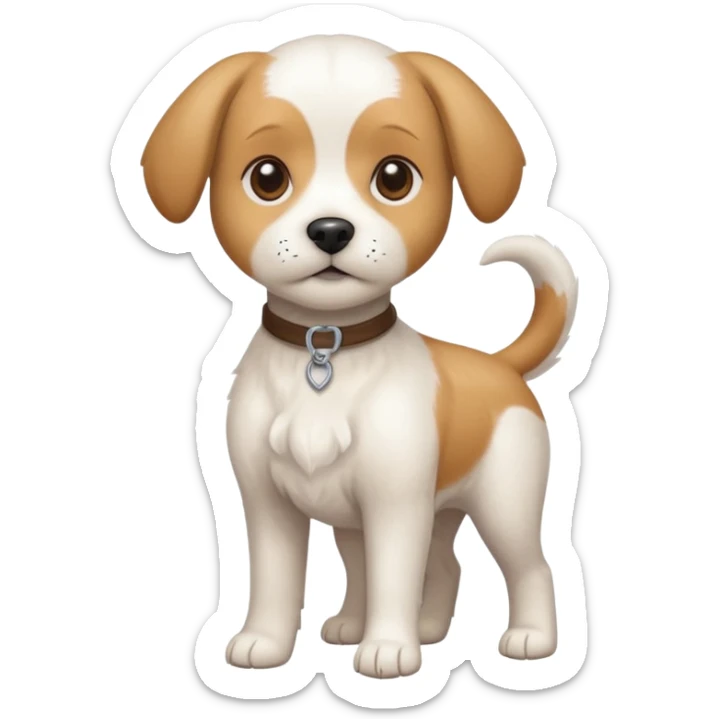 a full body white beagle x maltese x chi dog the size of a kelpie with light brown ears and a light brown patch on one eye sticker