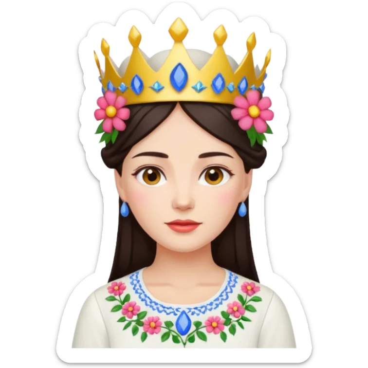 Ukrainian woman in a white embroidered shirt with dark hair and a crown of flowers on her head sticker