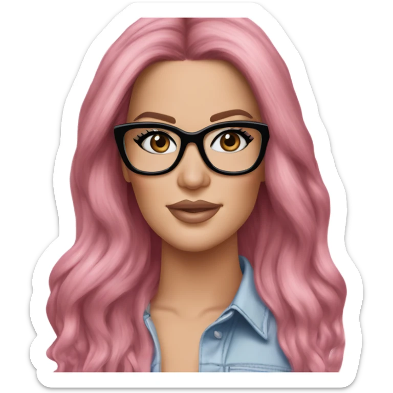 Photo Realistic khloe kardashian stylish pink hair BLUE eyes and glasses elegant  sticker