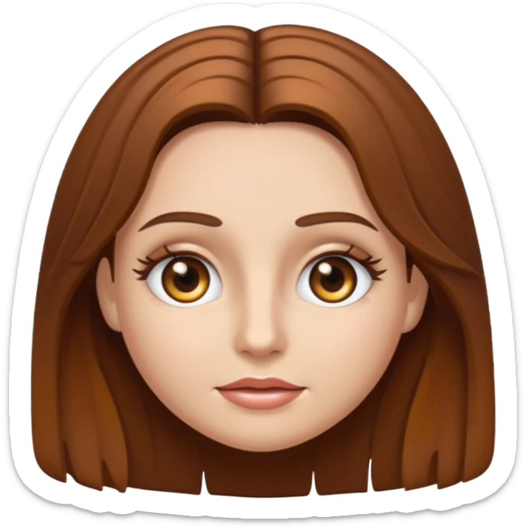 stylized emoji of a face with long brown hair, hazel eyes, and mascara sticker