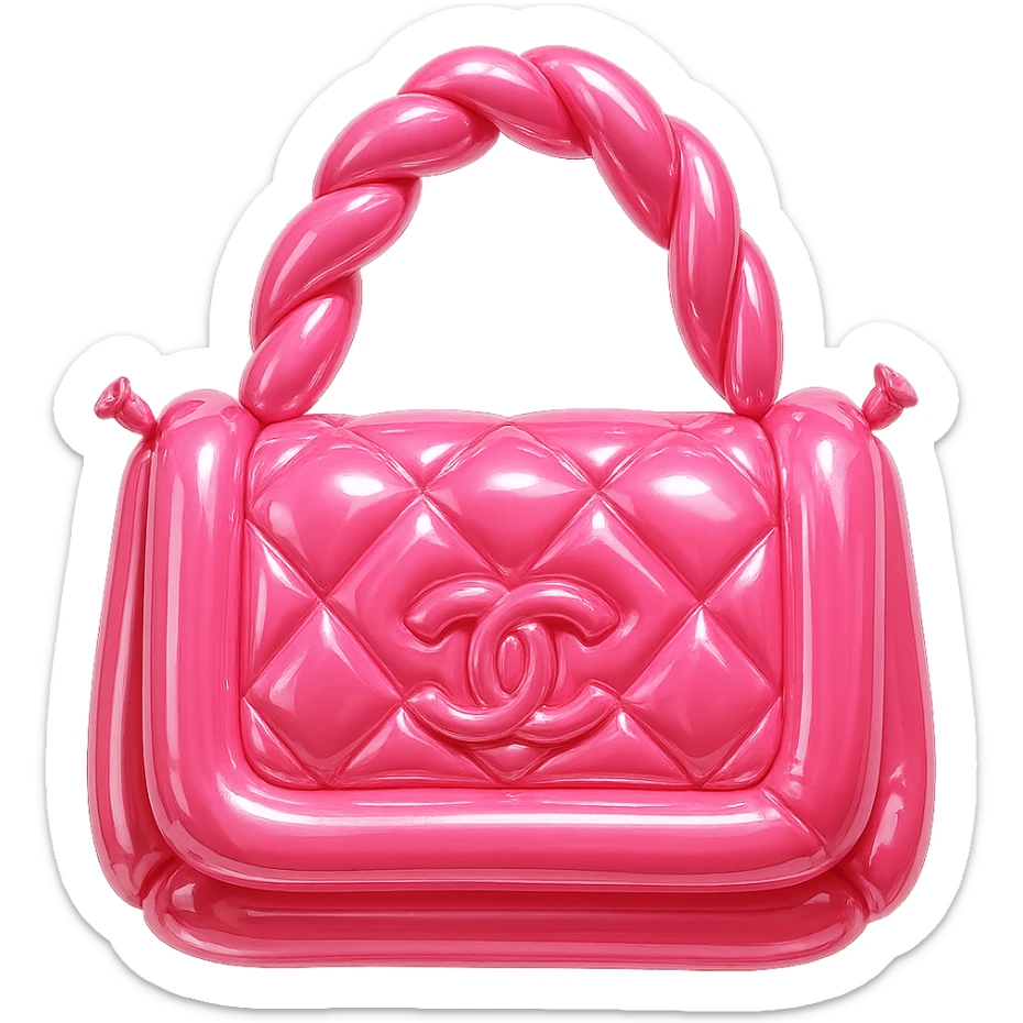 pink Chanel purse, balloon style, inflated and glossy, fun and whimsical sticker
