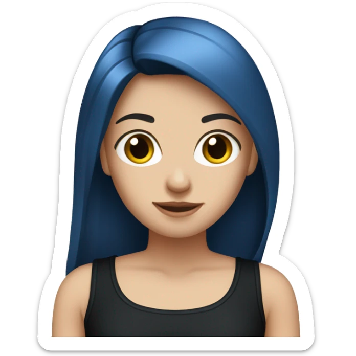 white girl with long straight dark blue hair wearing black tank top sticker