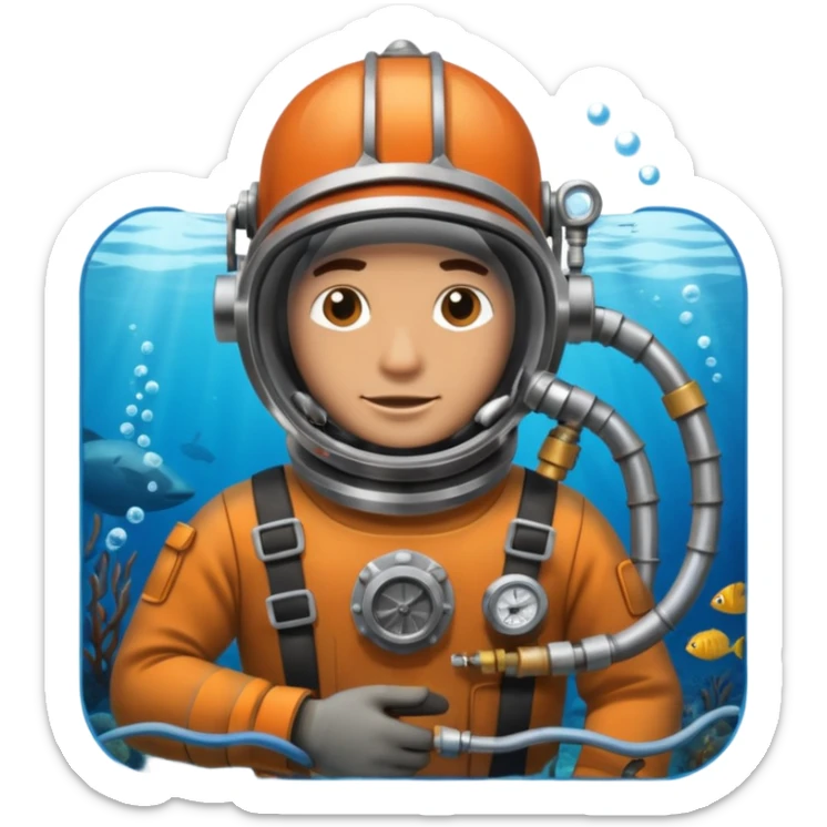 Buceador comercial trabajando, soldando una estructura metalica bajo agua sticker