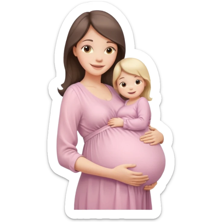 A beautiful pregnant woman standing in soft natural light near a window, gently holding her baby bump, wearing a flowing pastel dress, warm smile, cinematic photography, shallow depth of field, high resolution, soft tones, professional maternity photoshoot
 sticker