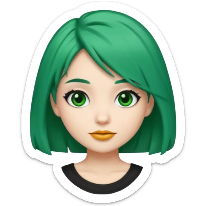 Emoji girl Emerald green hair, fair skin, and black eyes sticker